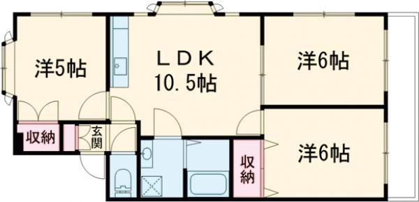 観音台テラスハウスW棟(3LDK/2階)の間取り写真