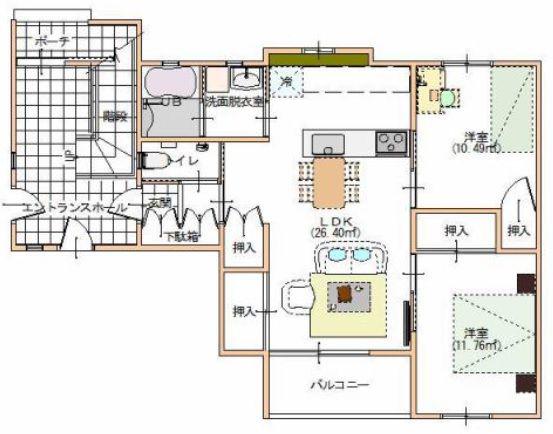 コミンニョロの家(2LDK/1階)の間取り写真