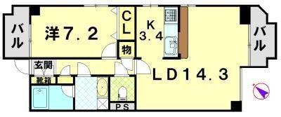 ロイトン松戸(1LDK/7階)の間取り写真