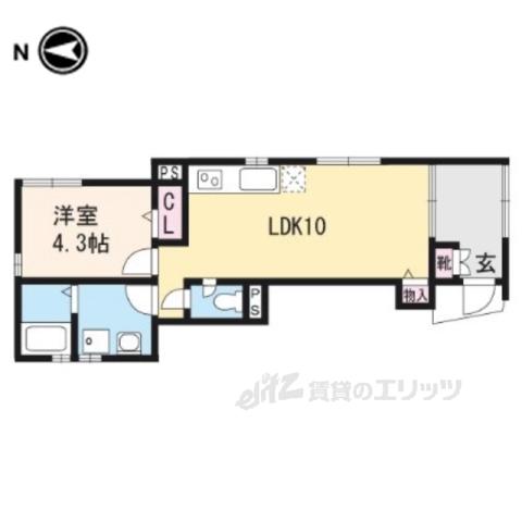 フォレス鳥羽Ⅰ・Ⅱ(1LDK/1階)の間取り写真