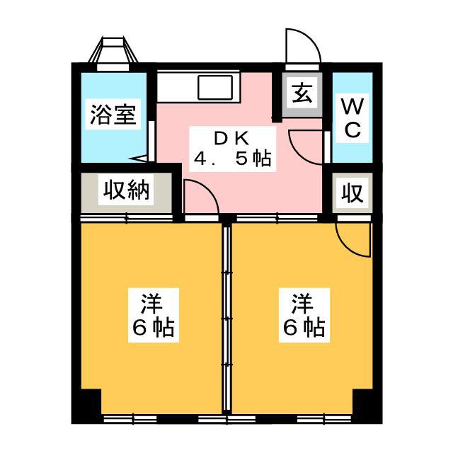 第1川瀬ビル(2DK/2階)の間取り写真