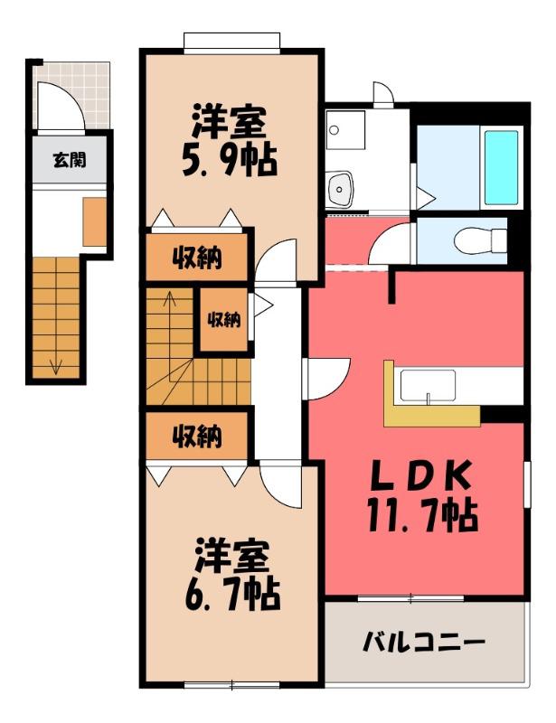 クレアK(2LDK/2階)の間取り写真