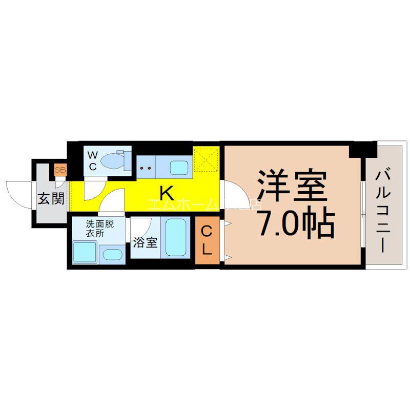 ドゥナーレ内浜町(1K/1階)の間取り写真