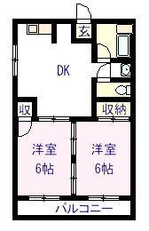 香久池マンション(2DK/6階)の間取り写真