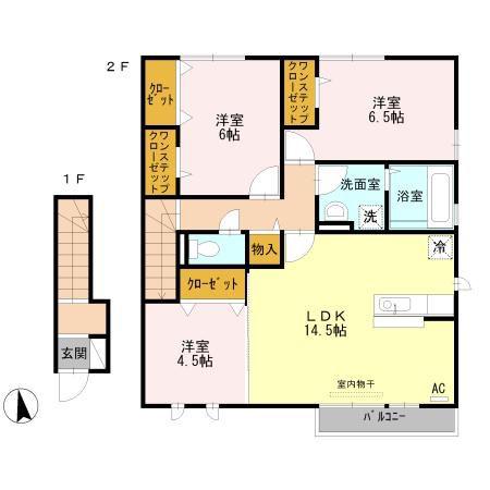 グランリベルテII A棟(3LDK/2階)の間取り写真