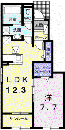 ユウア プルメリア A(1LDK/1階)の間取り写真