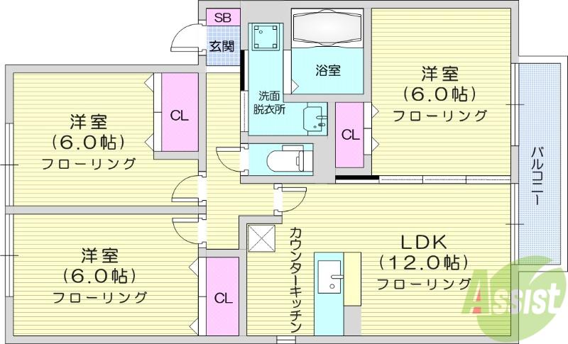 AISE SQUARE PARTⅡ(3LDK/1階)の間取り写真