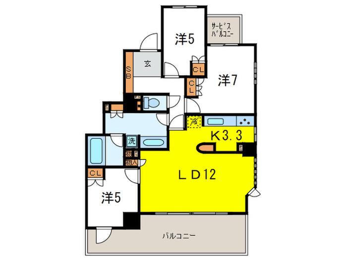 豊中ロジュマン少路ウインドコート(3LDK/2階)の間取り写真
