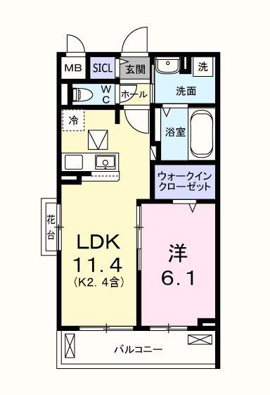 キー ウエスト(1LDK/1階)の間取り写真