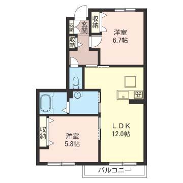 ディアコート藤の台(2LDK/1階)の間取り写真
