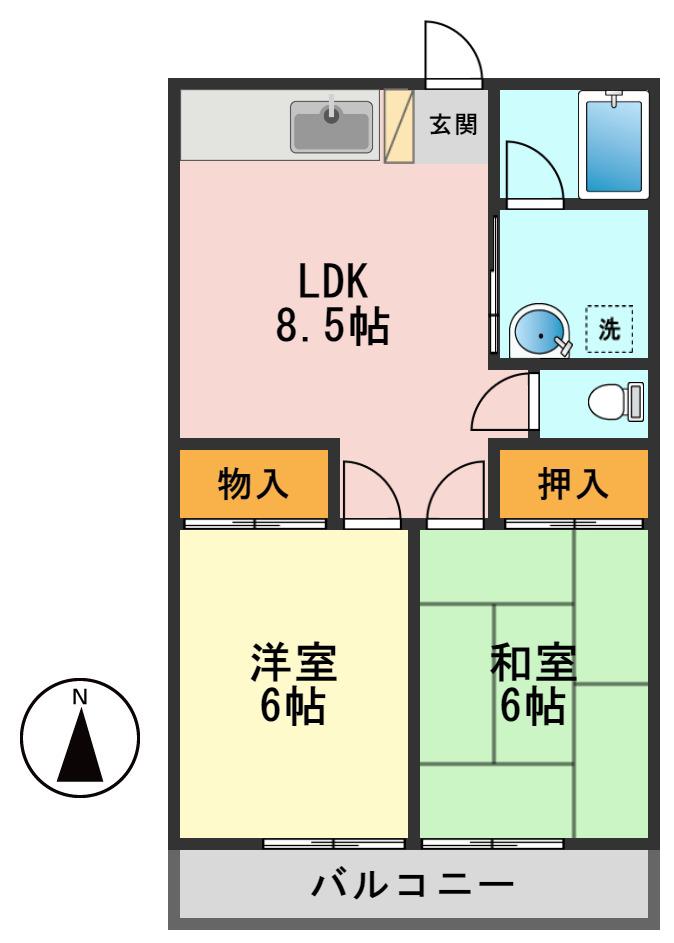 メゾンド・タイガー(2LDK/2階)の間取り写真