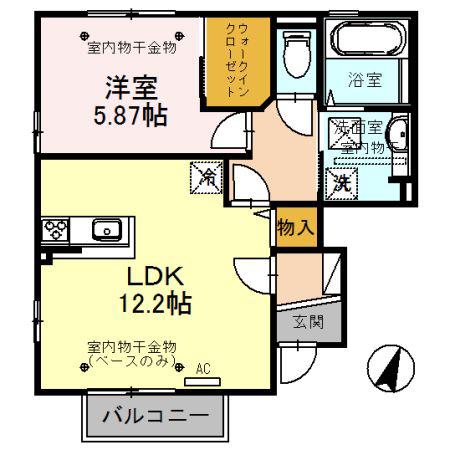 ワイ・ヴィレッジ(1LDK/1階)の間取り写真