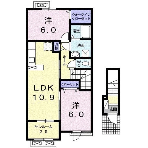 セイバリーシュン(2LDK/2階)の間取り写真