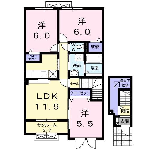 カームリー I(3LDK/2階)の間取り写真