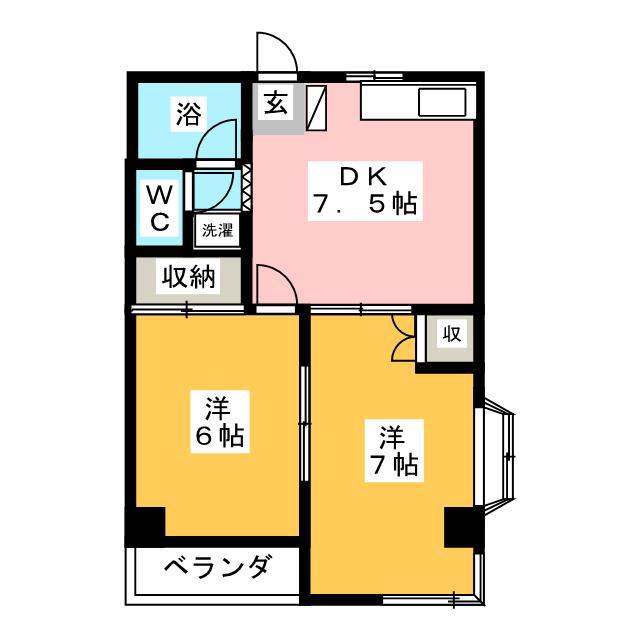 リバーサイドII(2DK/1階)の間取り写真