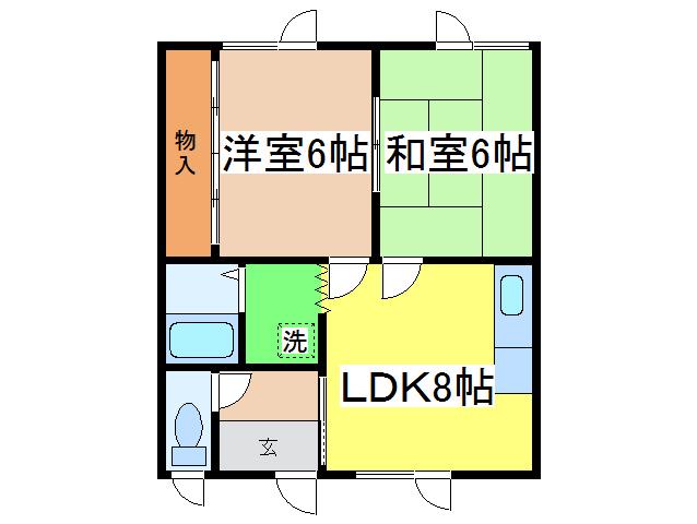 紺野マンション(2LDK/2階)の間取り写真