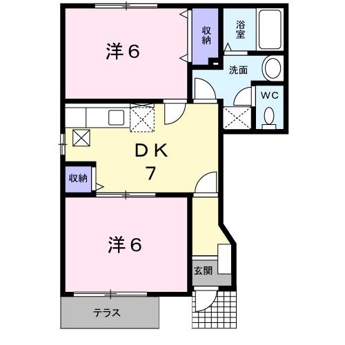 エスポワール上条(2DK/1階)の間取り写真