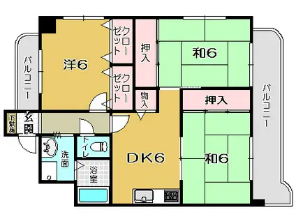 カサグランデ上村(3DK/2階)の間取り写真
