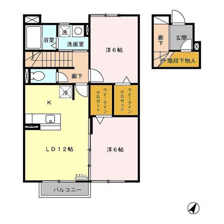 ＪＲ常磐線 植田駅(福島) 徒歩8分 2階建 築21年(2LDK/2階)の間取り写真