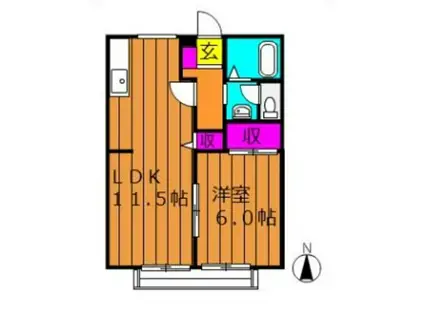 リバーサイド金光A棟(1LDK/2階)の間取り写真