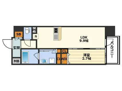 コンフォリア・リヴ南森町Q(1LDK/13階)の間取り写真
