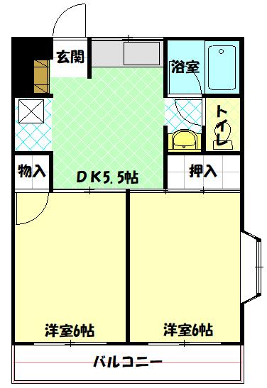 ハピネスマンション(2DK/2階)の間取り写真