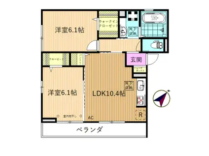 グローリアスF(2LDK/1階)の間取り写真