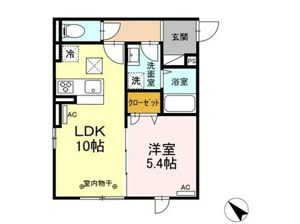D-ROOM湘南B棟(1LDK/1階)の間取り写真