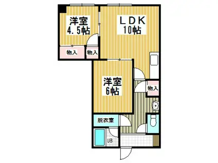 プラザマンション中島(2LDK/2階)の間取り写真