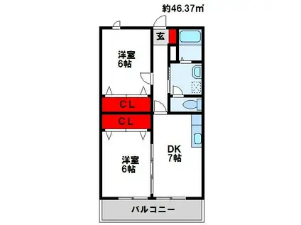 ソレイユ水巻(2DK/1階)の間取り写真
