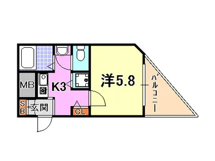 ロイヤルヒル神戸三ノ宮II(1K/5階)の間取り写真