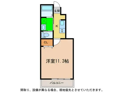 ピース・スクエア羽ノ浦IIA・B(1K/1階)の間取り写真