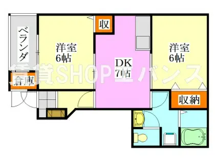 ローズガーデン弐番館(2DK/1階)の間取り写真