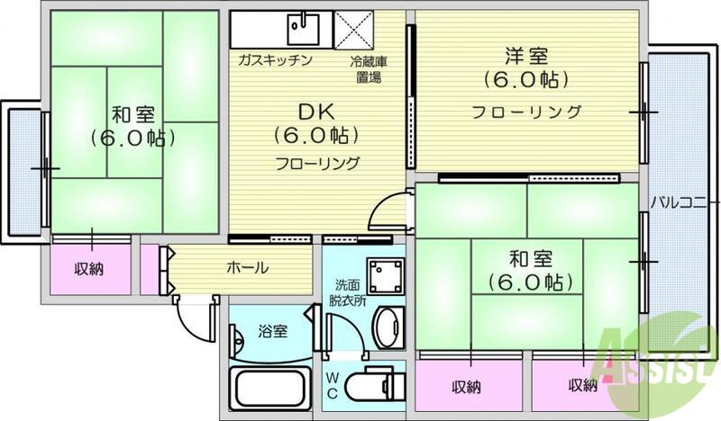 PARCROSETTEⅥ番館(3DK/1階)の間取り写真