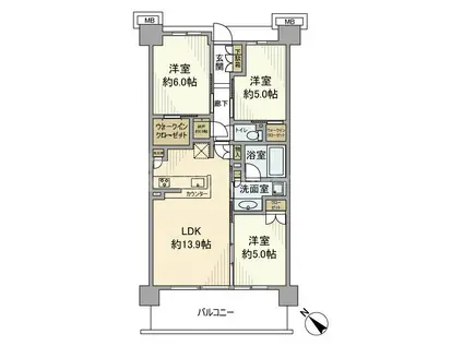 シティテラス柏(3LDK/9階)の間取り写真