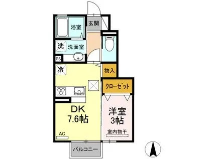 ラ・シエル(1DK/1階)の間取り写真