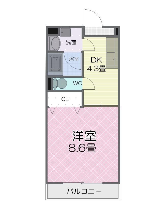 アンソレイユI(1DK/2階)の間取り写真