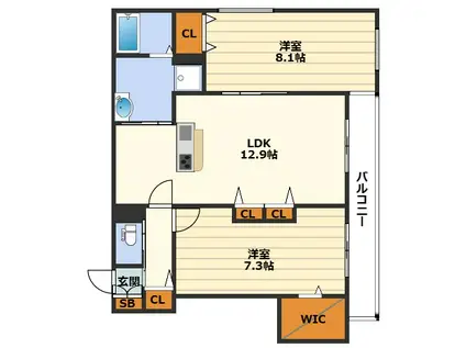 シルフィードうめきた(2LDK/3階)の間取り写真