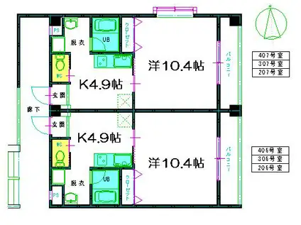 FOX FIELD I(1K/2階)の間取り写真