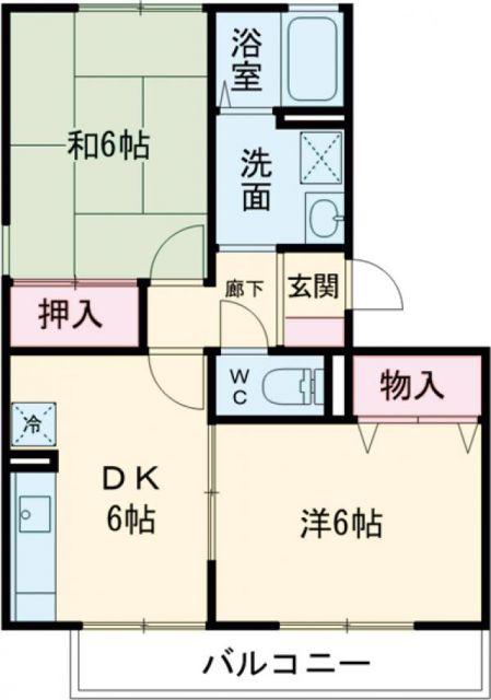 ウインドミルI棟(2DK/3階)の間取り写真