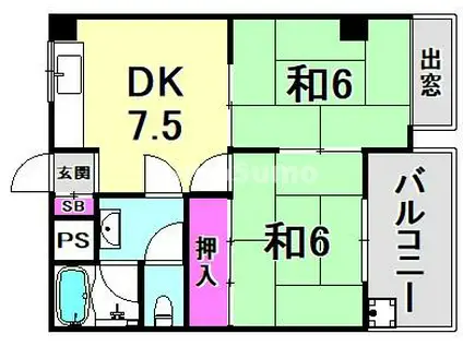 コスモパレス甲東園(2DK/3階)の間取り写真