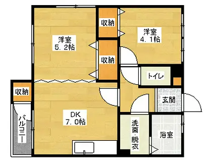 メゾンフレール(2DK/1階)の間取り写真
