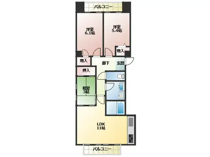 R NEAT II(3LDK/4階)の間取り写真