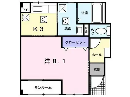 カーサセレッソ弐番館(1K/1階)の間取り写真