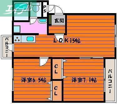 メゾンクレール(2LDK/3階)の間取り写真