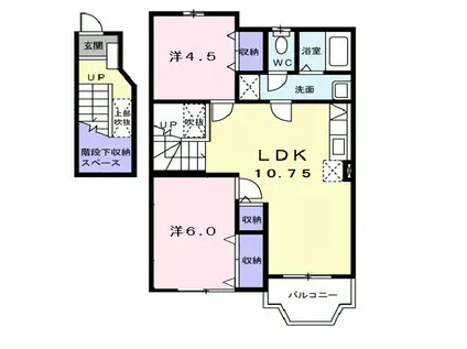 ハピネス駅家(2LDK/2階)の間取り写真