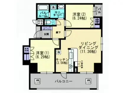 アルファステイツ清心(2LDK/6階)の間取り写真