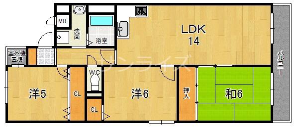 ウィステリア今里(3LDK/6階)の間取り写真