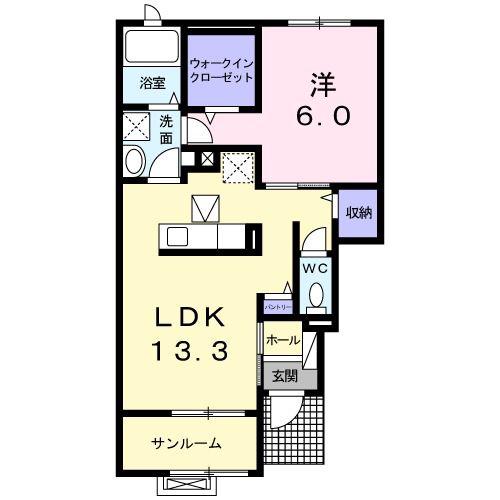 アウローラIV(1LDK/1階)の間取り写真