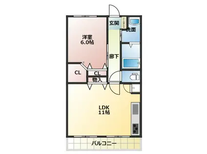 ダイタ荒川ハイツ1号館(1LDK/2階)の間取り写真